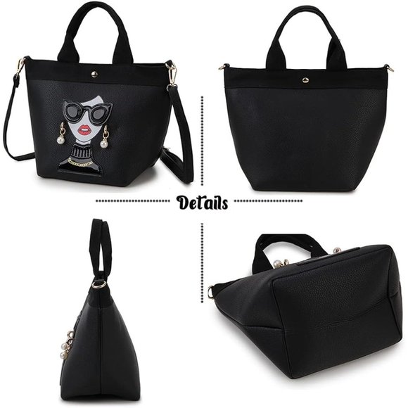 ENJOININ Funky Lady Face Purse for Women Casual Shopping Bag Top Handle Satchel - Picture 8 of 12